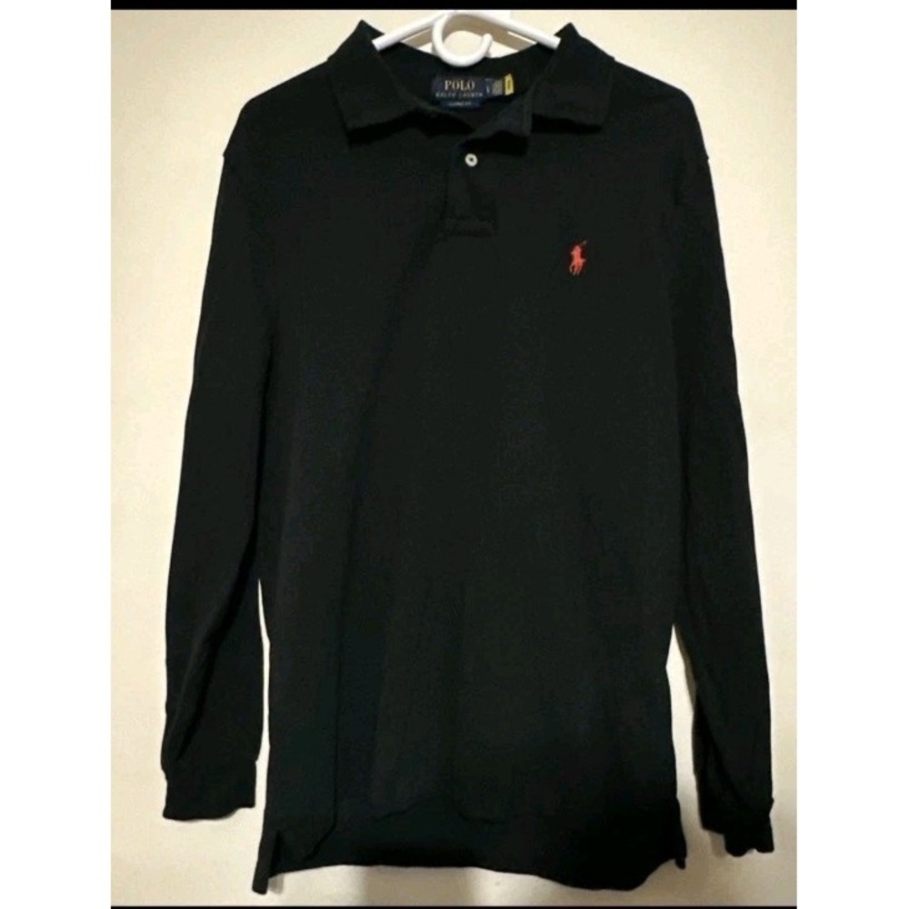 Polo Ralph Lauren Classic Fit Black Long Sleeve Polo Shirt L Logo Button Preppy